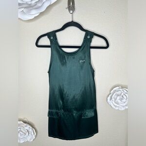 NTM: Vintage Guess Girls Jumper Dress Green Satin Look 90s Logo Buttons Size 10